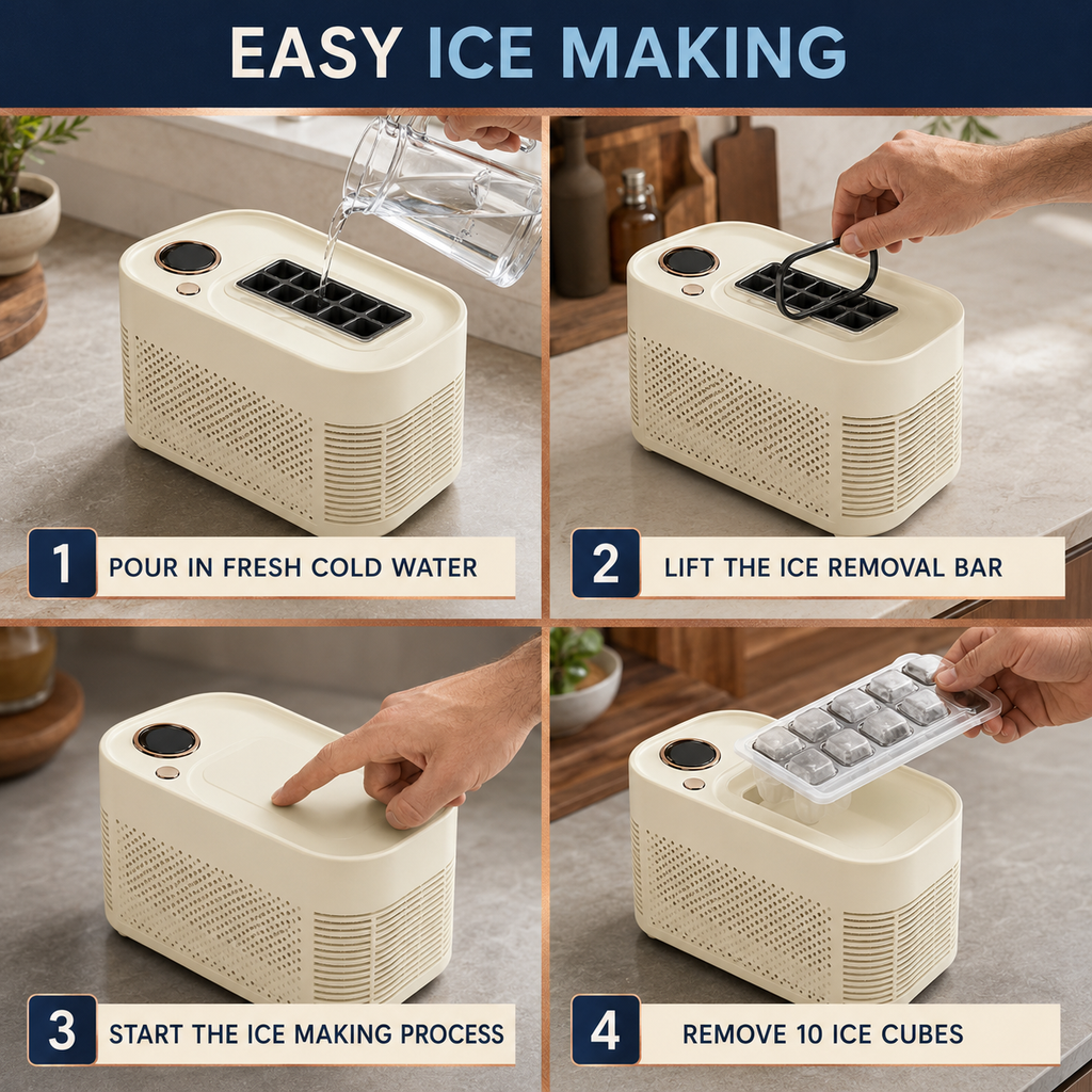 Compact 10-Cube Ice Maker with Home and Car Power Adapters