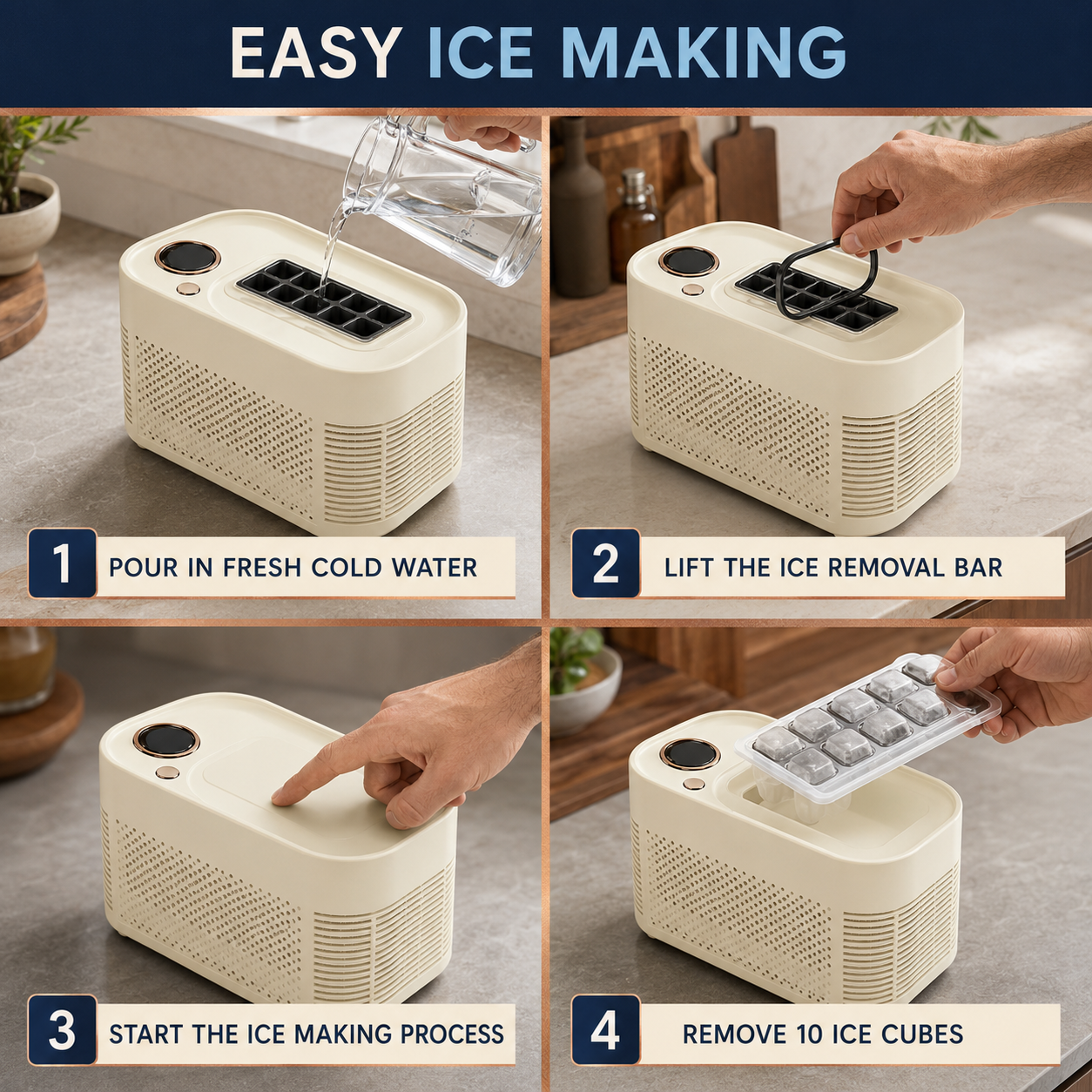 Compact 10-Cube Ice Maker with Home and Car Power Adapters