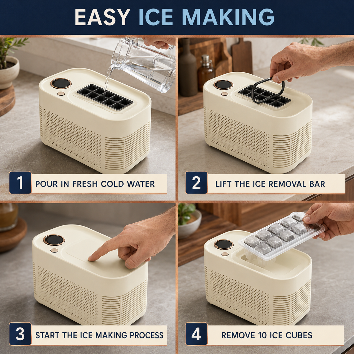 Compact 10-Cube Ice Maker with Home and Car Power Adapters