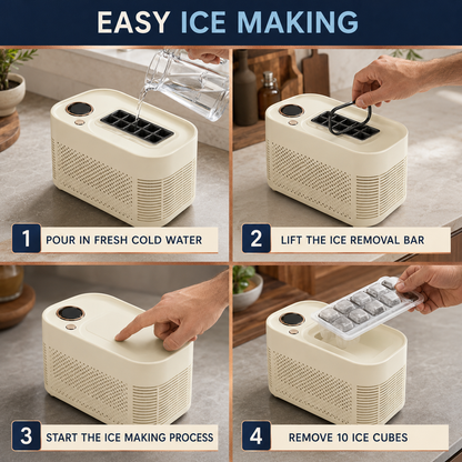 Compact 10-Cube Ice Maker with Home and Car Power Adapters