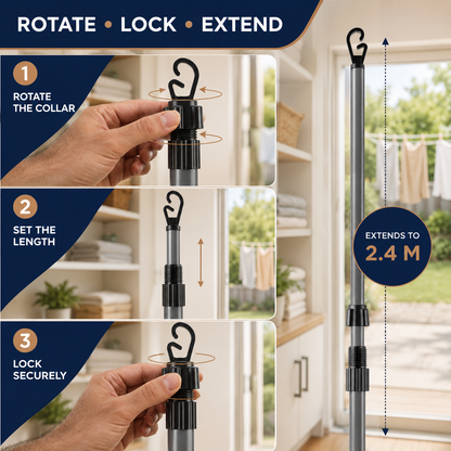 2-Pack Adjustable Stainless Steel Telescopic Laundry Line Prop Poles