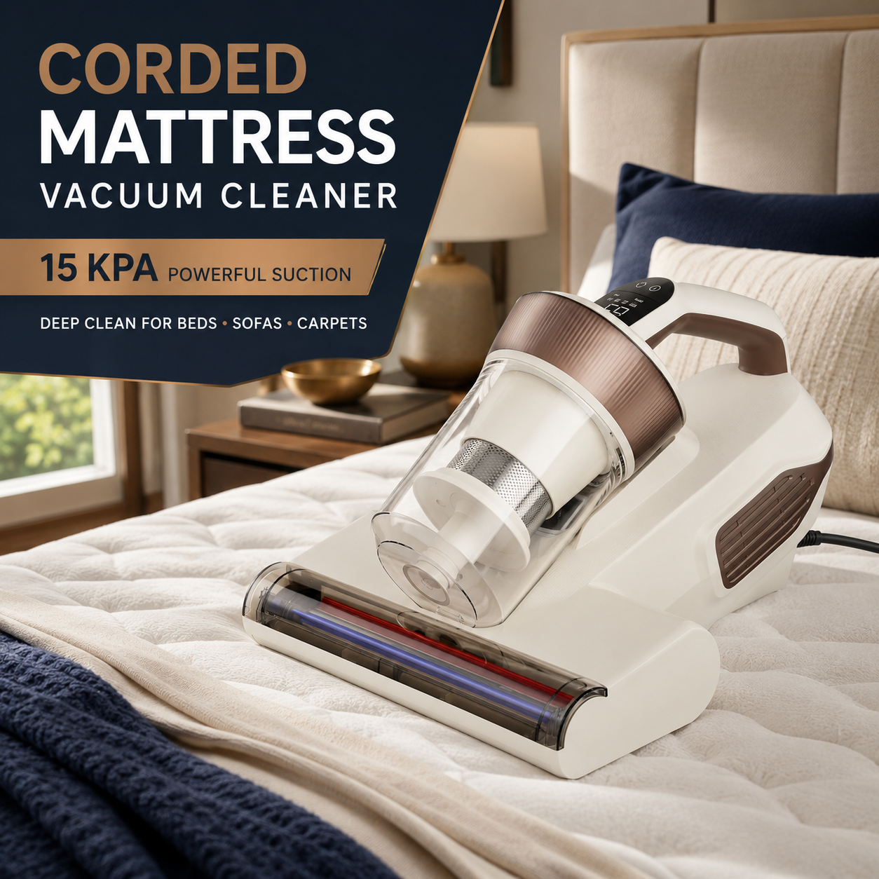 Corded Mattress Vacuum Cleaner with UV-C Lamp and Smart Dust Sensor