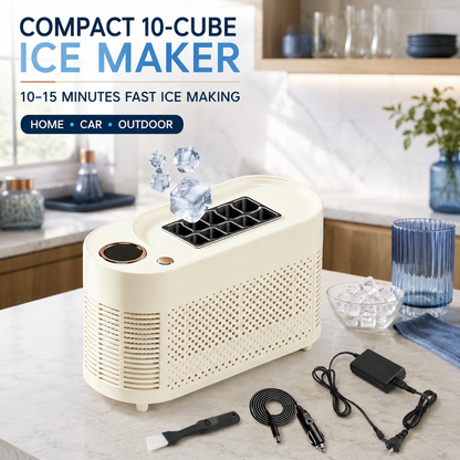 Compact 10-Cube Ice Maker with Home and Car Power Adapters