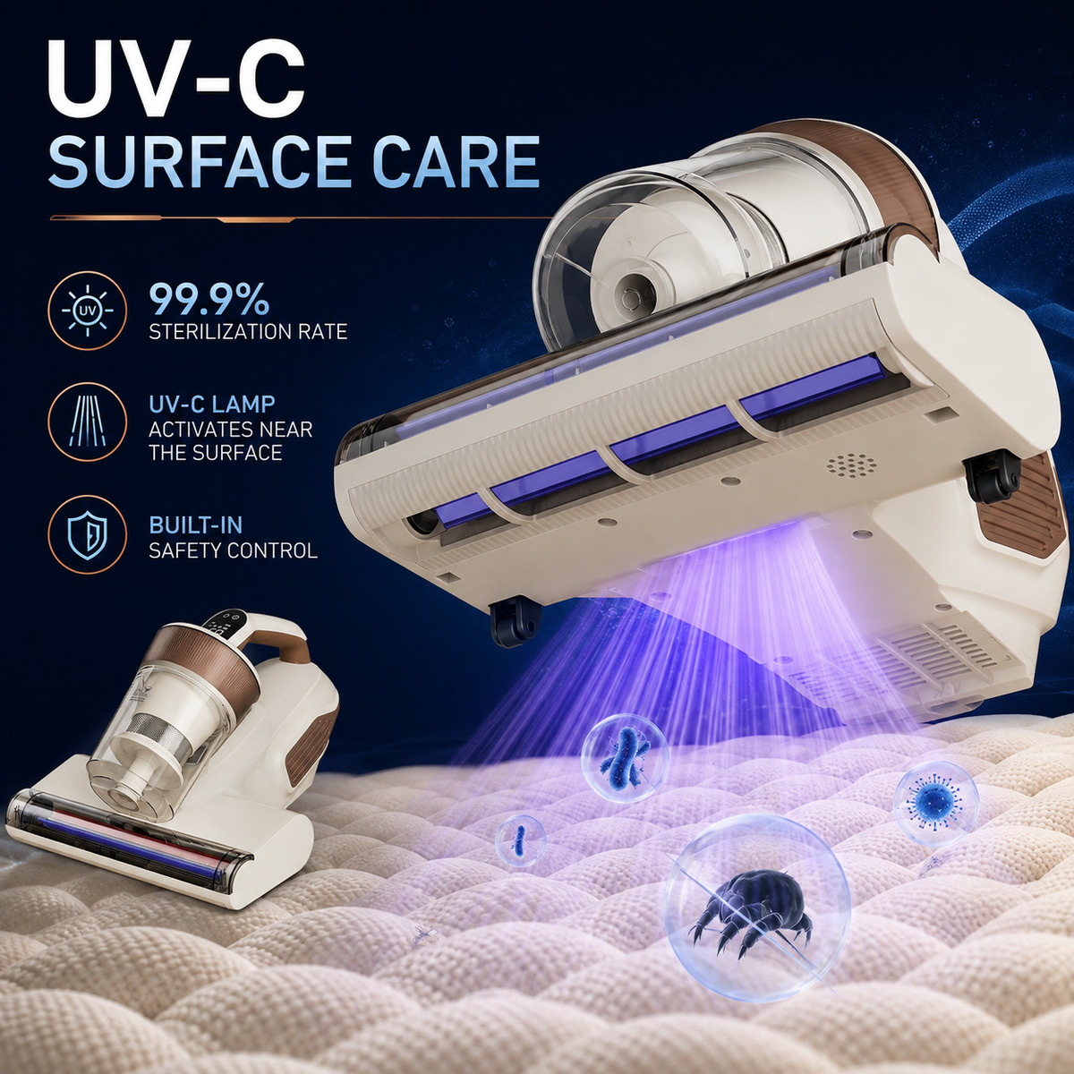 Corded Mattress Vacuum Cleaner with UV-C Lamp and Smart Dust Sensor
